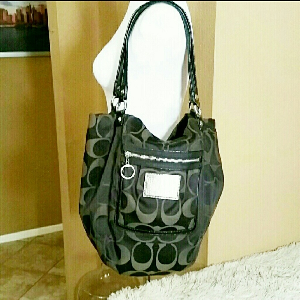 Coach Poppy Large Shoulder Bag Purse Black Brown